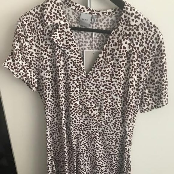 Brown/White Flowered Mini Dress From Ichi - Picture 2 of 3